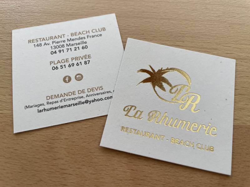 Carte de visite avec dorure a chaud carre pour restaurant a Marseille 13008