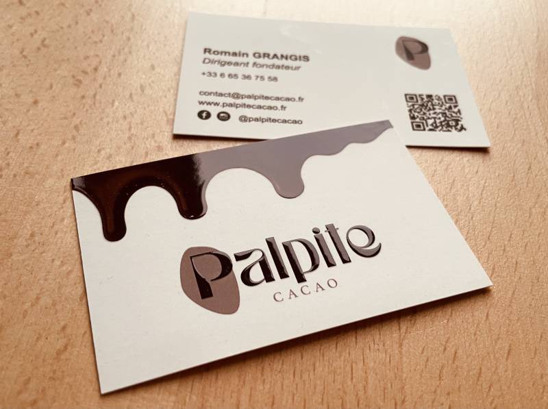 Carte de visite classique 350gr avec pelliculage mat et vernis sélectif 3D pour chocolaterie à Valence 26