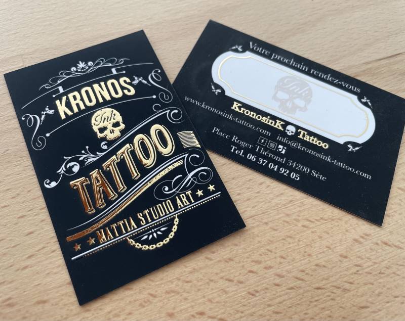 Carte de visite pelliculage velour et dorure 3D pour tatoueur a Sete 34200