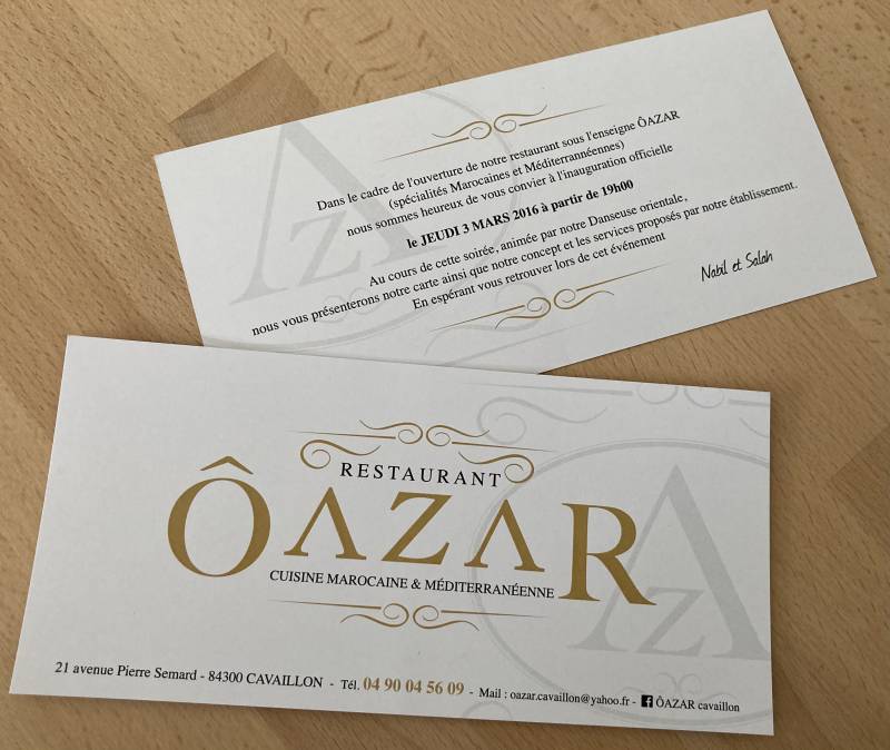 Carton d'invitation élégant pour ouverture de restaurant à Nanterre 92