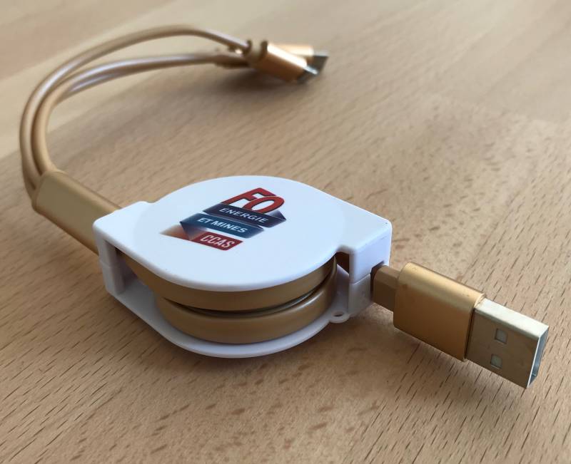 Enrouleur USB publicitaire - 3 câbles téléphone pour cadeau d'entreprise Syndicat à Paris 75