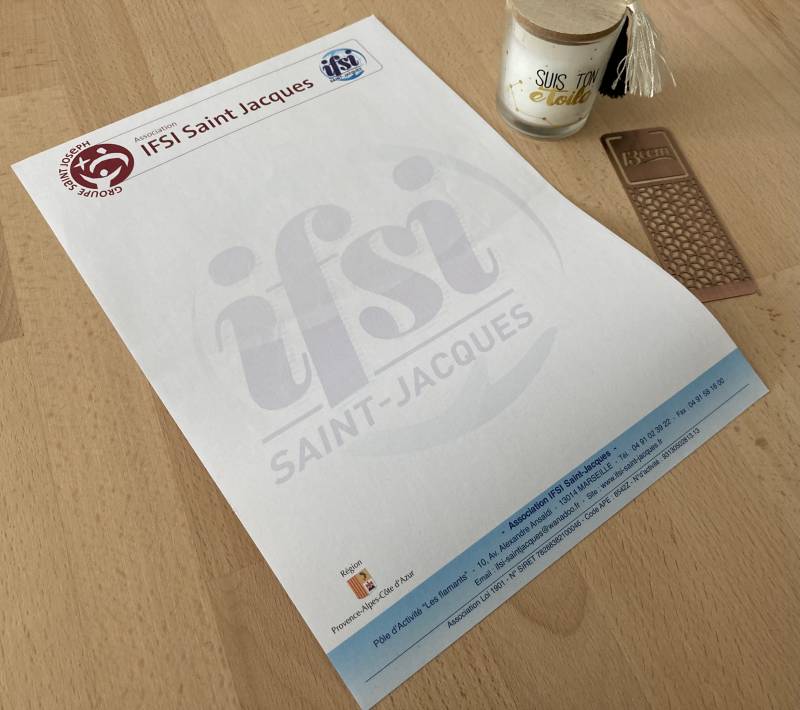 Papier en tête format A4 personnalisé pour Institut de formation de soins infirmiers à Villeurbannes 69