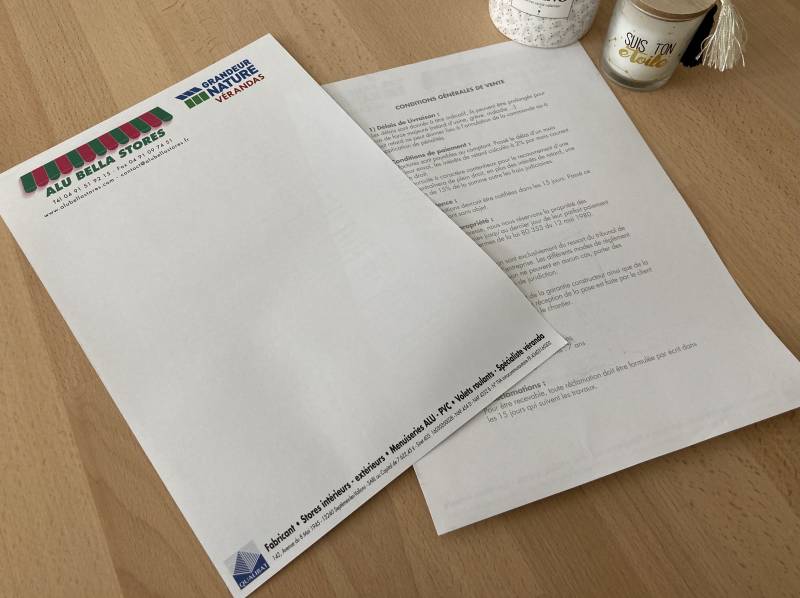 Papier en tête personnalisé pour Menuiserie aluminium avec conditions générales au verso à Marseille 13