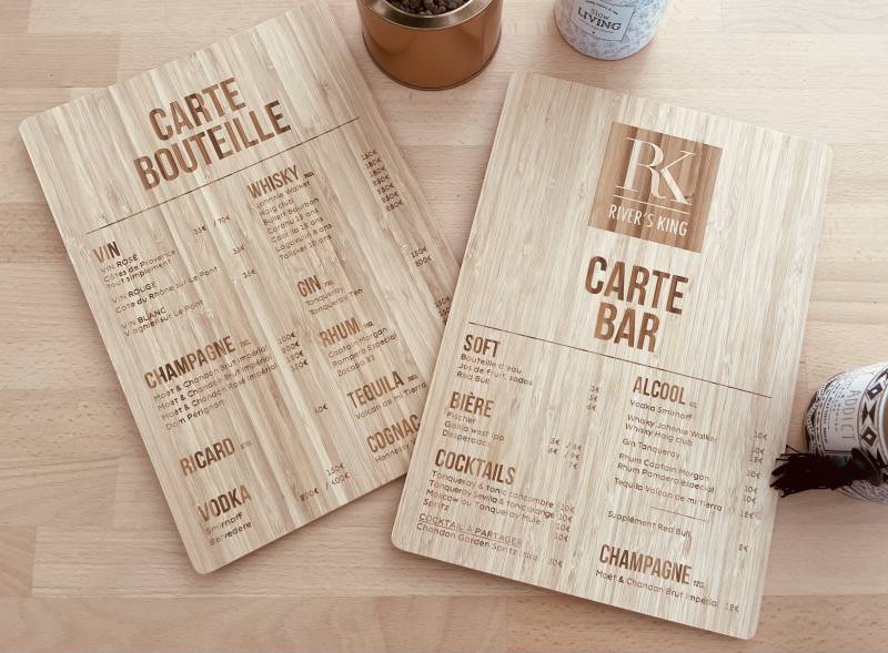 Planche en bois Bambou 5mm gravure laser recto verso pour Bateau Restaurant à Paris 75002