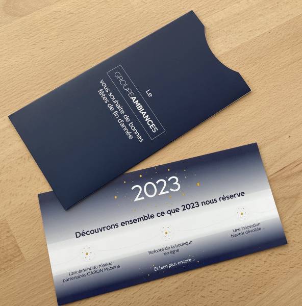 Pochette à tirette personnalisée pour cartes de voeux pour Société de piscines à Limoges 87000