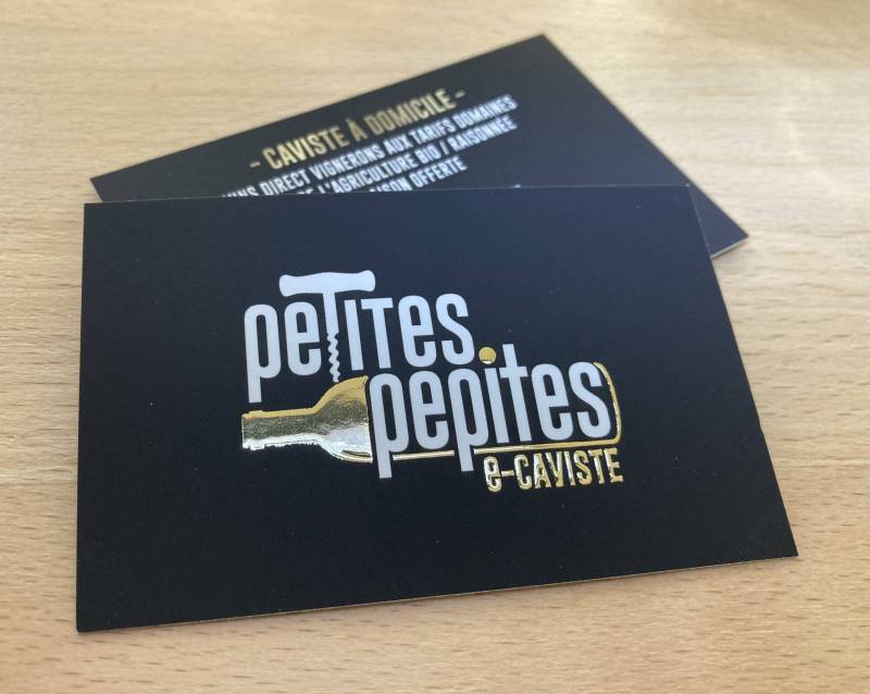 Carte de visite papier épais avec dorure 3D pour vendeur de vin et spiritueux à Marseille 13
