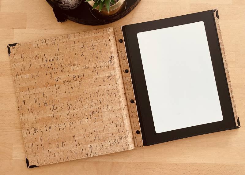 menu de restarant en simili liège format A4 avec système a vis intérieures pour brasserie à Strasbourg 67